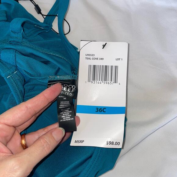 Coco Reef Women's Flourish Underwire Bra-Sized Tankini Top - Teal Cove 36C - Picture 6 of 8